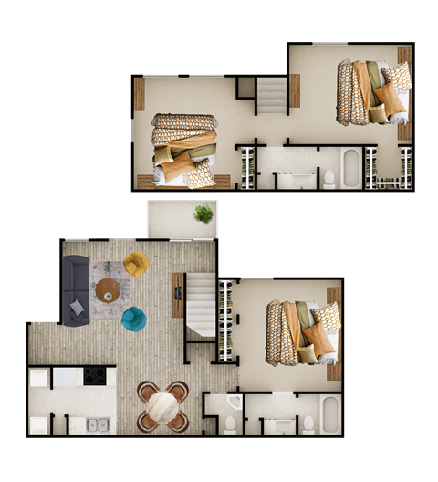 Floor plan for 3 beds, 2 baths, 1295 sqft